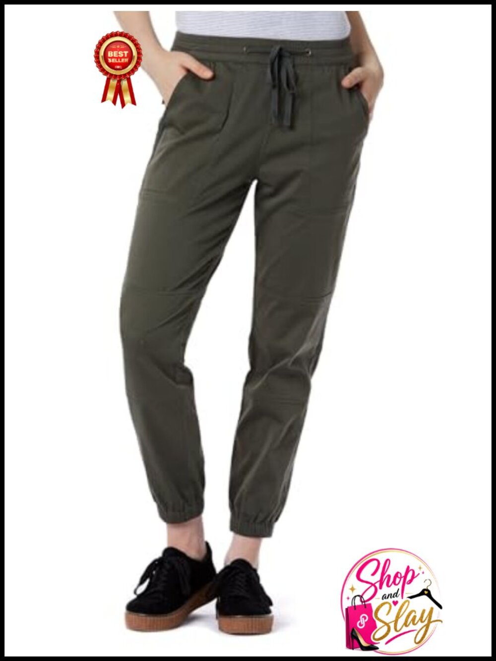 Soft Stretch Sateen Drawcord Jogger Pants Relaxed Tapered